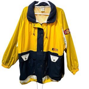 VTG The Avenue Sport Classic Windbreaker Jacket, Yellow Navy White Mesh, est. 3X